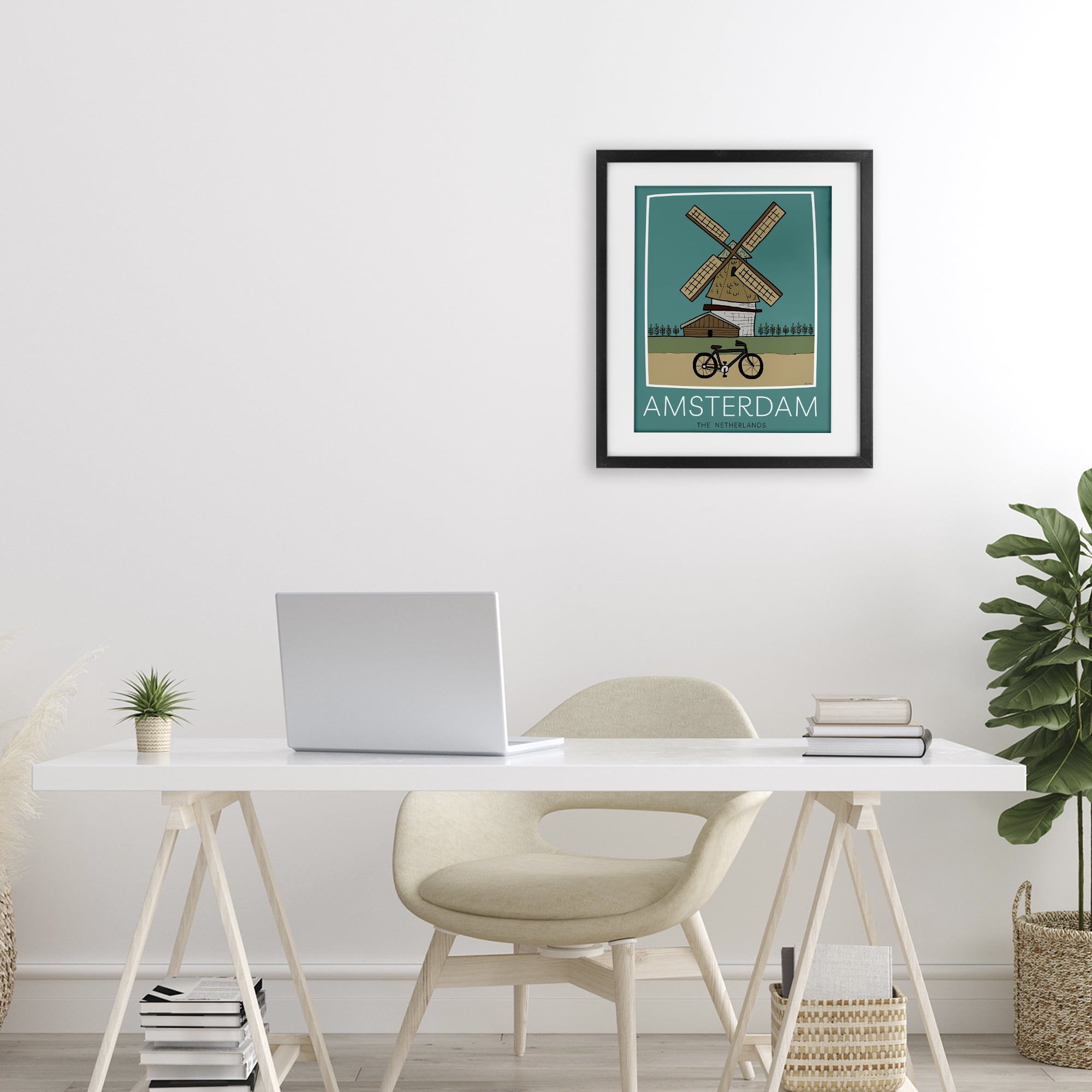 Stupell Industries Amsterdam Windmill Poster Black Framed Print Under Glass, design by Hugo Edwins