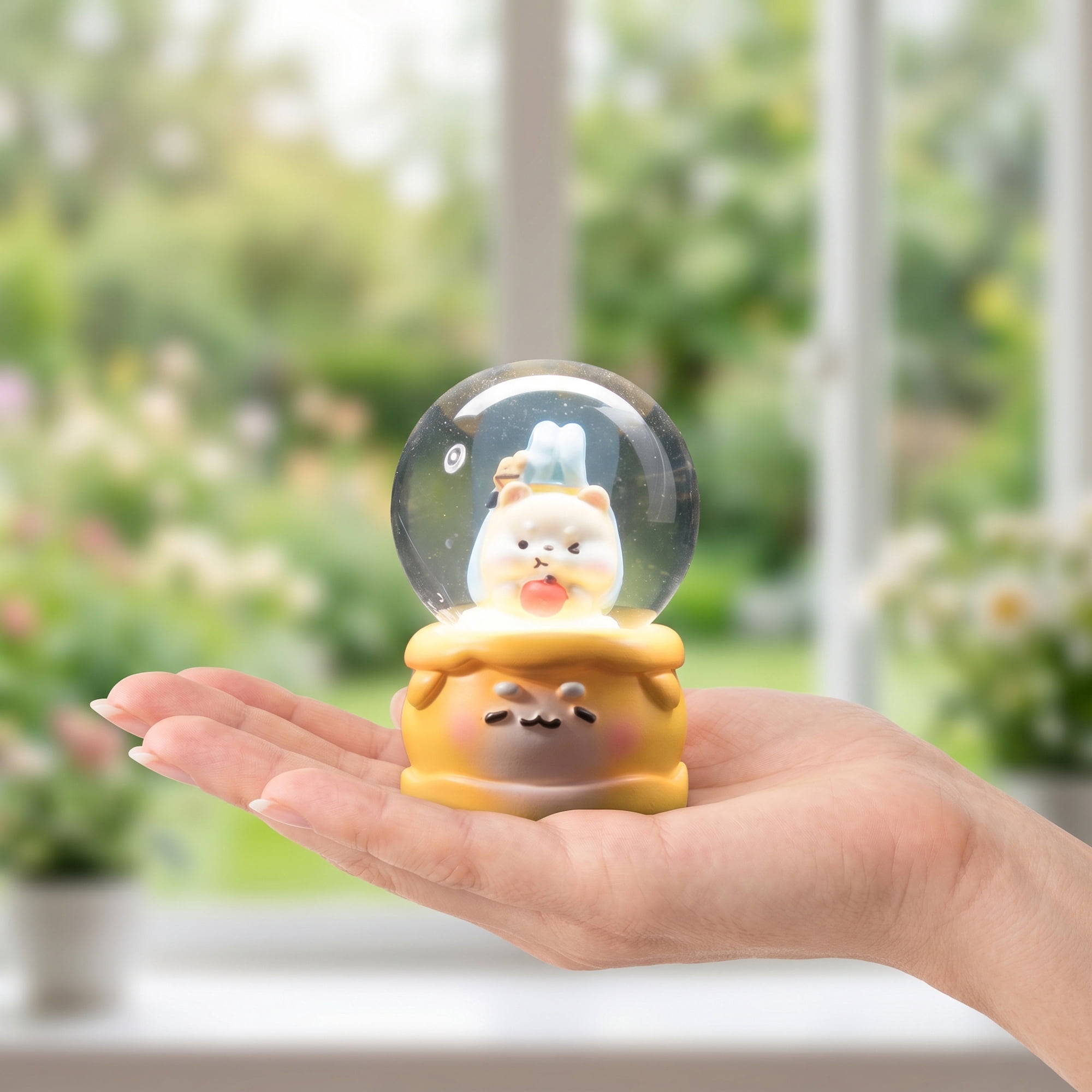 Unique Bargains Cartoon Light Up Crystal Ball Resin Snow Globe LED Sphere Orange Style A
