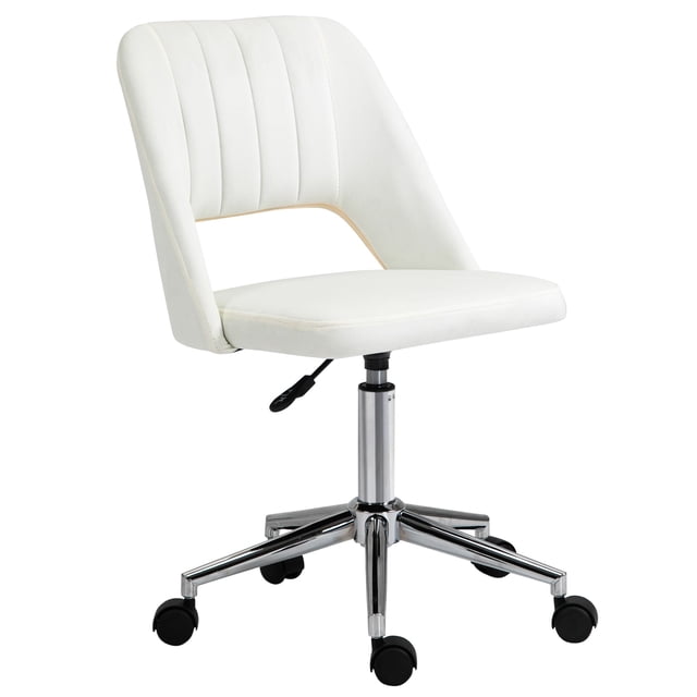 Cream White Velvet Swivel Office Chair | Mid-Back Computer Desk Chair with Adjustable Height & Breathable Design for Home Office & Living Room - 19.3" x 23.6"