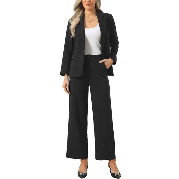 INSPIRE CHIC Business Blazer Pants Set for Women's One Button Office Work 2 Piece Pant Suit XS Black
