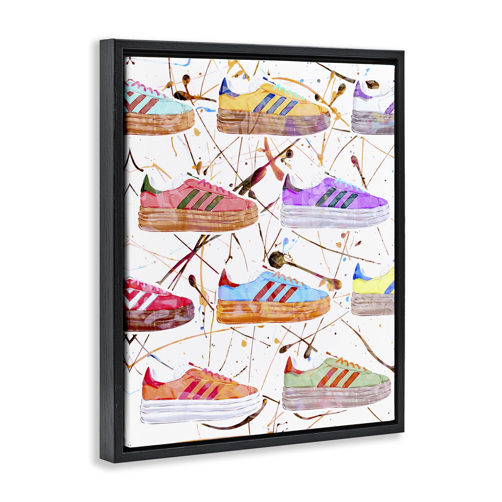 Stupell Industries Abstract Splatter Sneakers Beauty & Fashion Painting Black Floater Framed Art Print Wall Art, 17 x 21