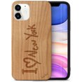 thumbnail image 1 of Case Yard Wooden Case Outside Soft TPU Silicone, Slim Fit Shockproof Wood Protective Phone Cover for Girls Boys Men and Women, Supports Wireless Charging I Love NY Design case for iPhone-12-Mini, 1 of 7