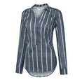 thumbnail image 5 of Lindreshi Long Sleeve Shirts for Women Plus Size Women's Tops Striped Printed Single Breasted Long Sleeve Shirt Blouse Tops, 5 of 9