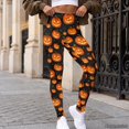 thumbnail image 3 of Xoenoiee Halloween Jack-O-Lantern Pumpkin Print Women Tummy Control Leggings, High Waist Buttery Soft Breathable 4‑Way Stretch Yoga Pants for Gym Running Daily Workout, XL, 3 of 6