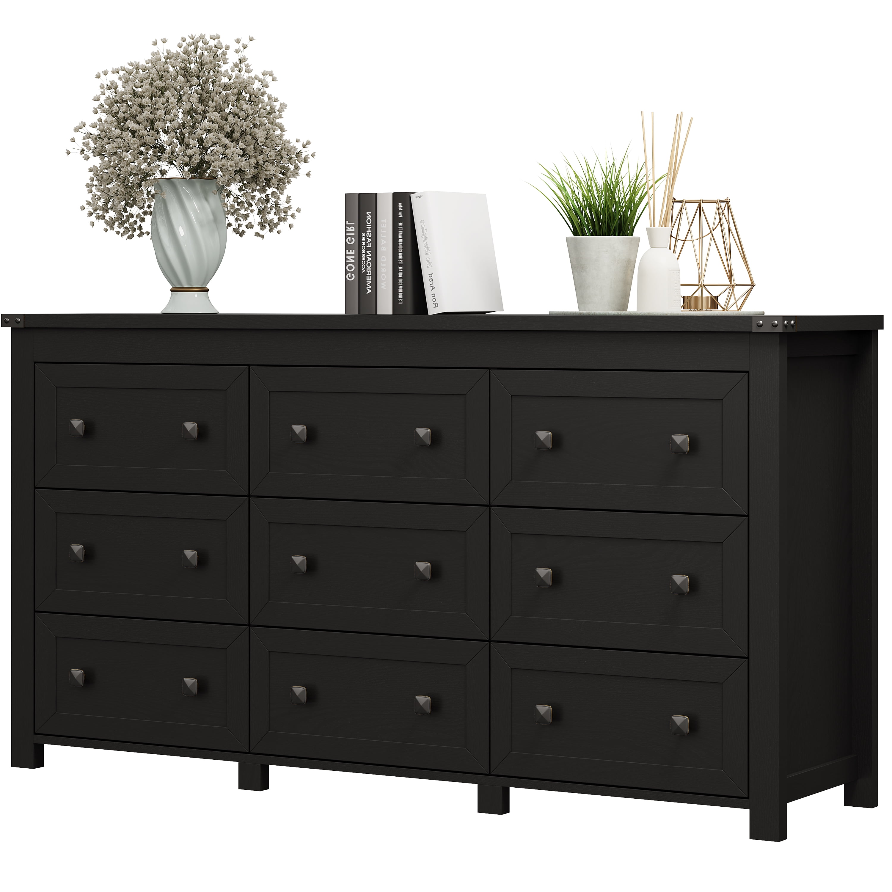 9-Drawer Dresser for Bedroom, Modern Wide Chest of Drawers, Wooden Storage Organizer for Closet, Living Room, Entryway, Home Office, Dresser with Ample Storage