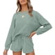 thumbnail image 1 of Otoño Cuello redondo Manga larga + Pantalones cortos con cordón Traje casual para mujer $ Conjunto de pijama con top y pantalones cortos de punto de manga larga para mujer Ormromra HMHZ1842-9, 1 of 6