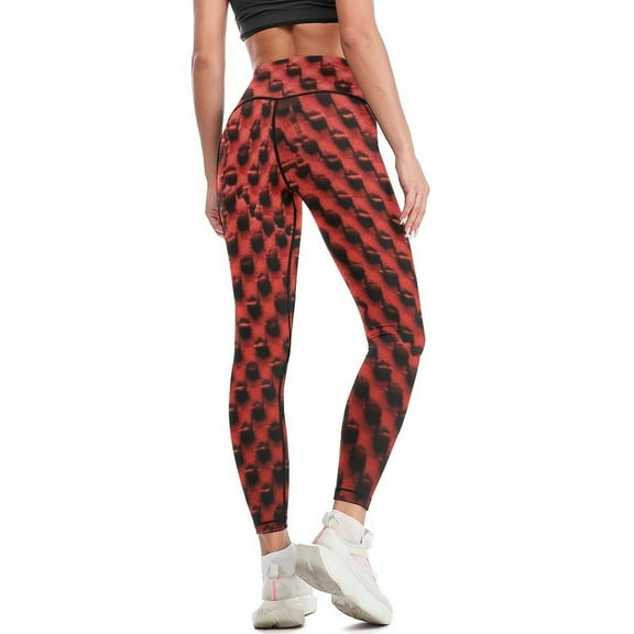 Red Black Dots Fabric High Waisted Leggings for Women Regular & Plus - No See Through Tummy Control Cycling Workout Yoga Pants without Pockets S