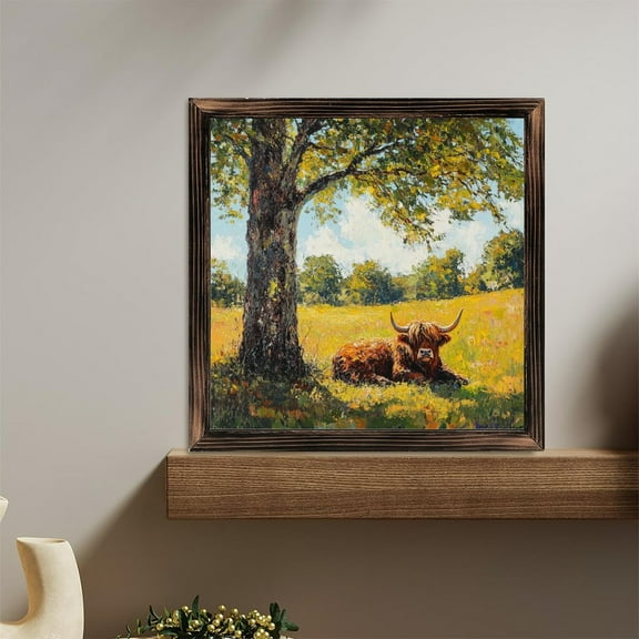 Highland Cow Under Tree Art Wooden Sign Wall Plaque - Vintage Art Decoration, Wall Decoration - Ideal Gift For Home Decoration, Living Room, Bathroom, Bedroom, Garden, Dining, Bar, Cafe, Festival P
