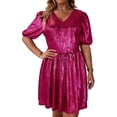 thumbnail image 2 of LVHAOGJOB Robe d'Été pour Femmes Ample Ligne A Mini Robe Fluide Évasée 4TG Manches Courtes Bohème Rose Vif Robe d'Été pour Femmes Imprimé Floral, 2 of 7