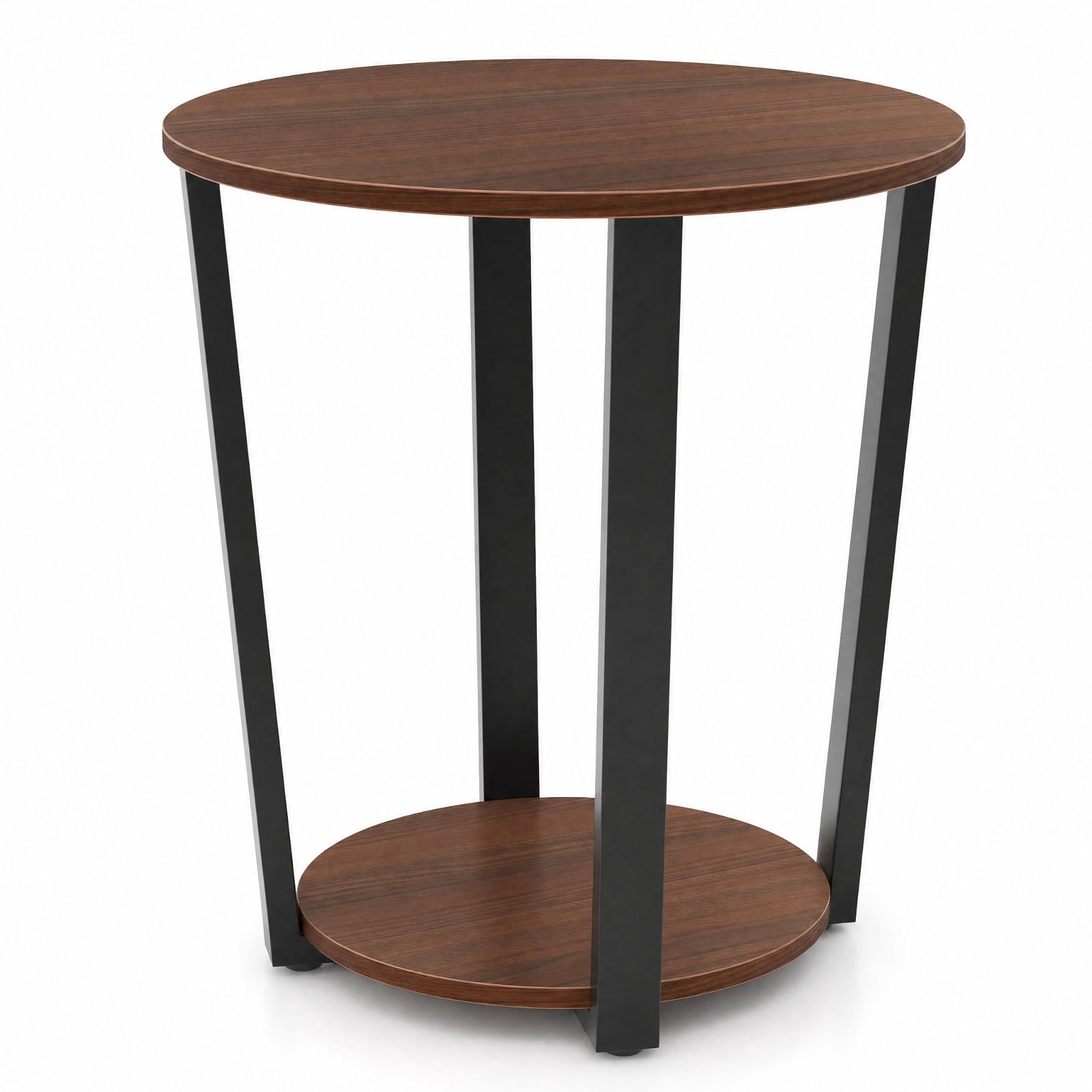 Furnibear Round End Table with Open Bottom Shelf and Reinforced Metal X Frame for Living Room Bedroom and Small Space Storage, Walnut