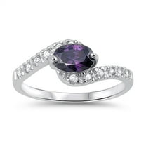 CHOOSE YOUR COLOR Simulated Amethyst Modern Elegant Solitaire Ring .925 Sterling Silver Band Purple CZ Female Size 6