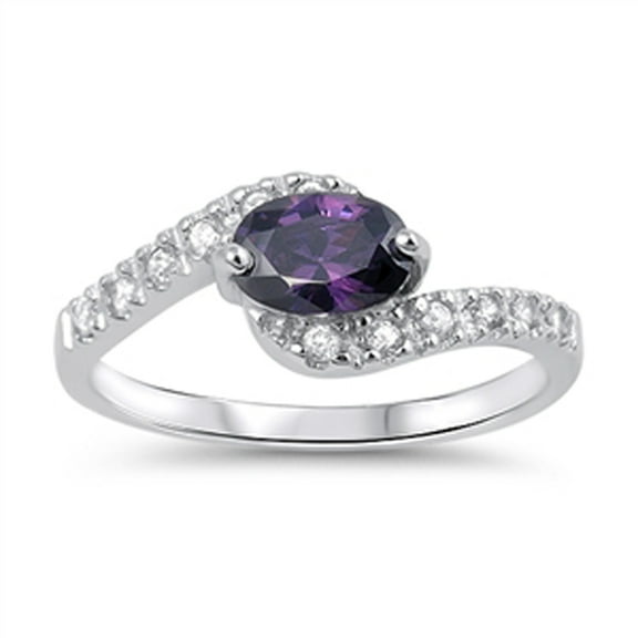 CHOOSE YOUR COLOR Simulated Amethyst Modern Elegant Solitaire Ring .925 Sterling Silver Band Purple CZ Female Size 6