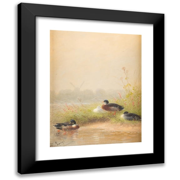 Fritz Lange 12x14 Black Modern Framed Museum Art Print Titled - Ducks at the Riverside
