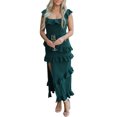 thumbnail image 3 of ZAXARRA Women Long Bodycon Dress Solid Color Square Neck Sleeveless Tight Dress Summer Ruffles Side Slit Party Dress, 3 of 5