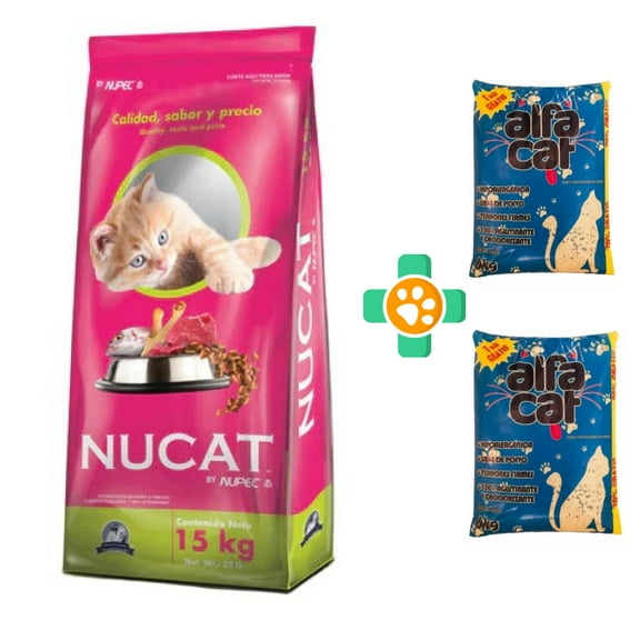 Alimento Para Gato Nucat  de 15 Kg + Arena Alfa Cat de 12 kg