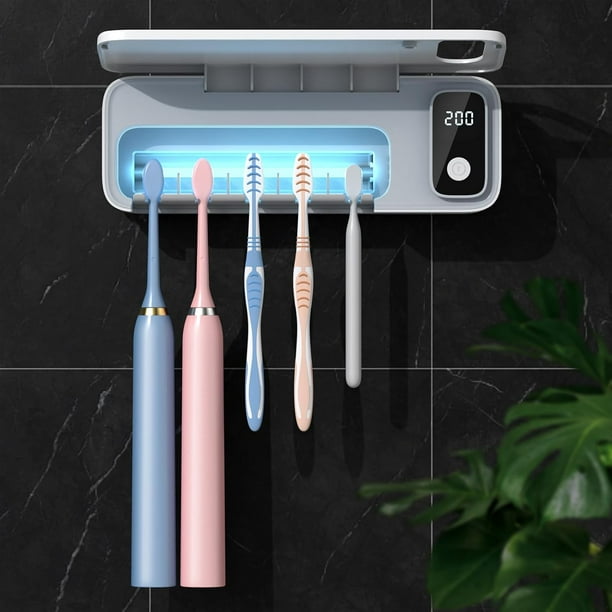 Desinfectante de cepillo de dientes UV, limpiador esterilizador de cepillo de dientes de 5 ranuras montado en la pared/esterilización y función de temporizador recargable