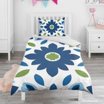Blue and Green Modern Art Geometric Duvet Cover and Pillowcase Set for Single Bedding, Bedroom Accessories for Kids Teens