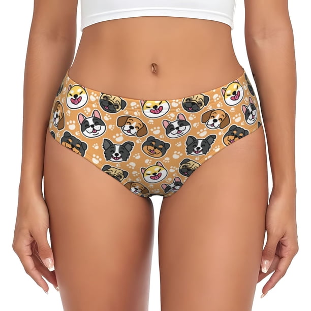 Balery Cute Dogs Head Ropa Interior de Algodón para Mujer con Dibujo – Braguitas Cómodas y Elásticas, Estilo Clásico-Large