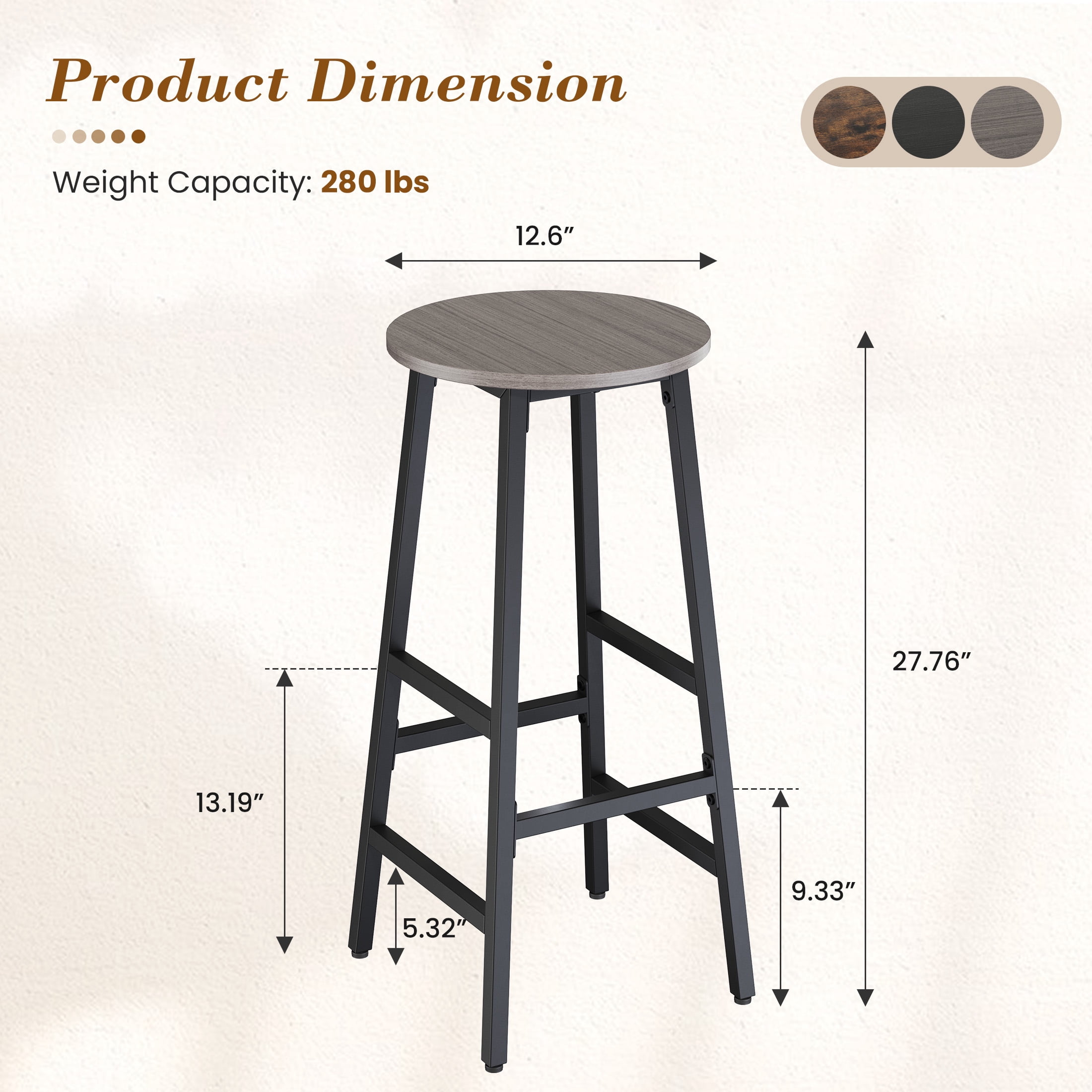 Gelloan Bar Stools, Barstools Set of 2,Counter Height Barstools,27.7" Bar Stools for Kitchen Island, Industrial Bar Chairs, for Dining Room, Kitchen, Bar,Greige
