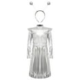 thumbnail image 3 of LiiYii Girls Alien Outfit Kids Party Fancy Dress Ups Outfits Glossy Dress with Arm Sleeve Hair Hoop Set Silver 6, 3 of 7