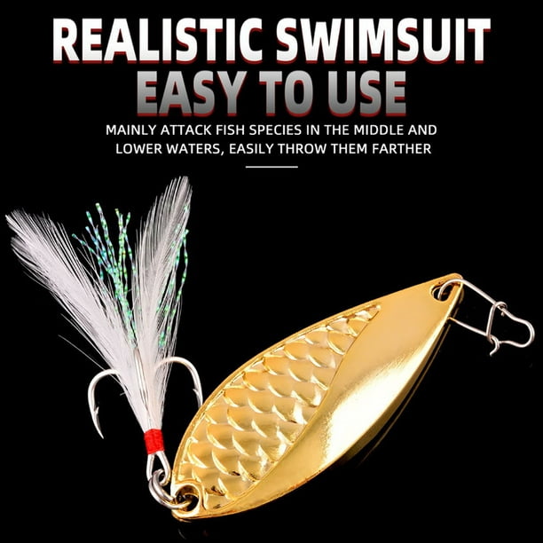 2.5g-20g Fishing Lures With Feather Treble Hooks Fishing Rotating Spoon For  Saltwater Freshwater 