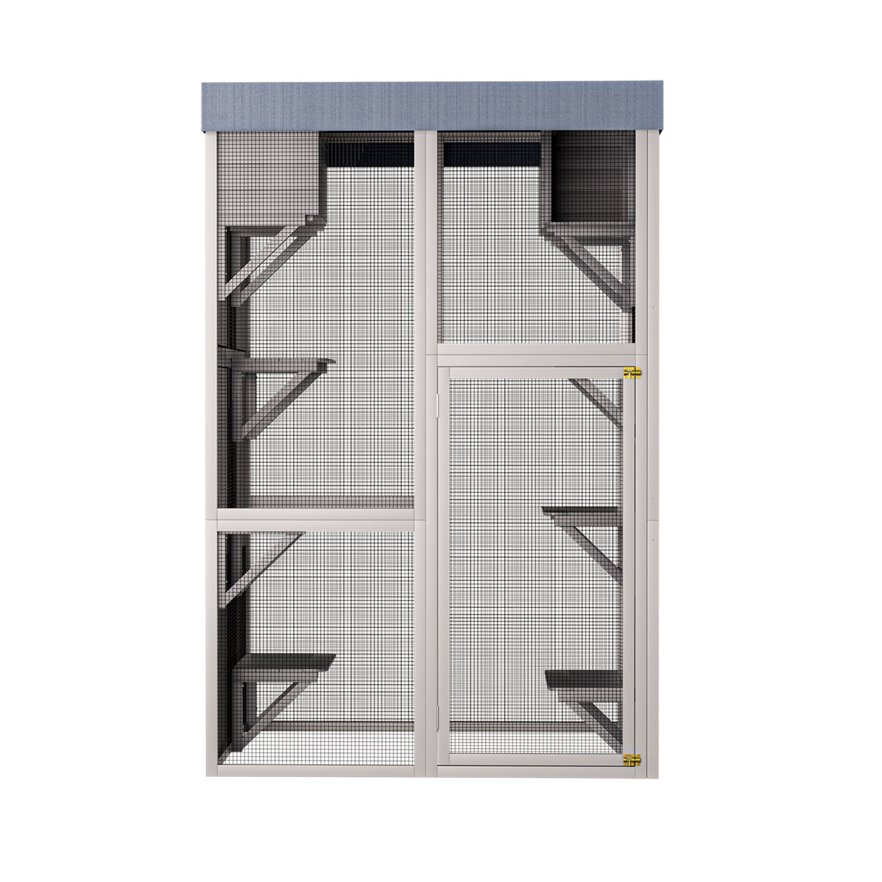 Seizeen 70’’H Catio for Outdoor, Solid Wood Cat House Enclosure, Indoor Pet Cage w/6 Jumping Platforms & 2 Napping Houses, Weatherproof Roof