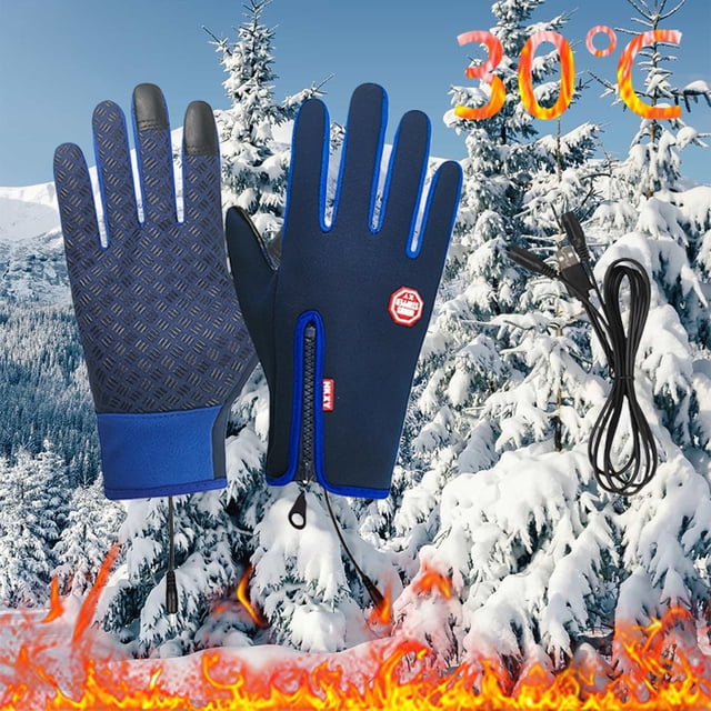 Blue Gloves Mittens Touchscreen Gloves Women Men USB Heated Windproof/ Winter Ergonomic Fit Gloves Suitable for Outdoor Sports Commuting Construction Running Riding Ski