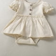 thumbnail image 3 of Fortune Romper Dress for Newborn Baby Girl Short Sleeve Button Jumpsuit Summer Infant Solid Color Playsuit, 3 of 9