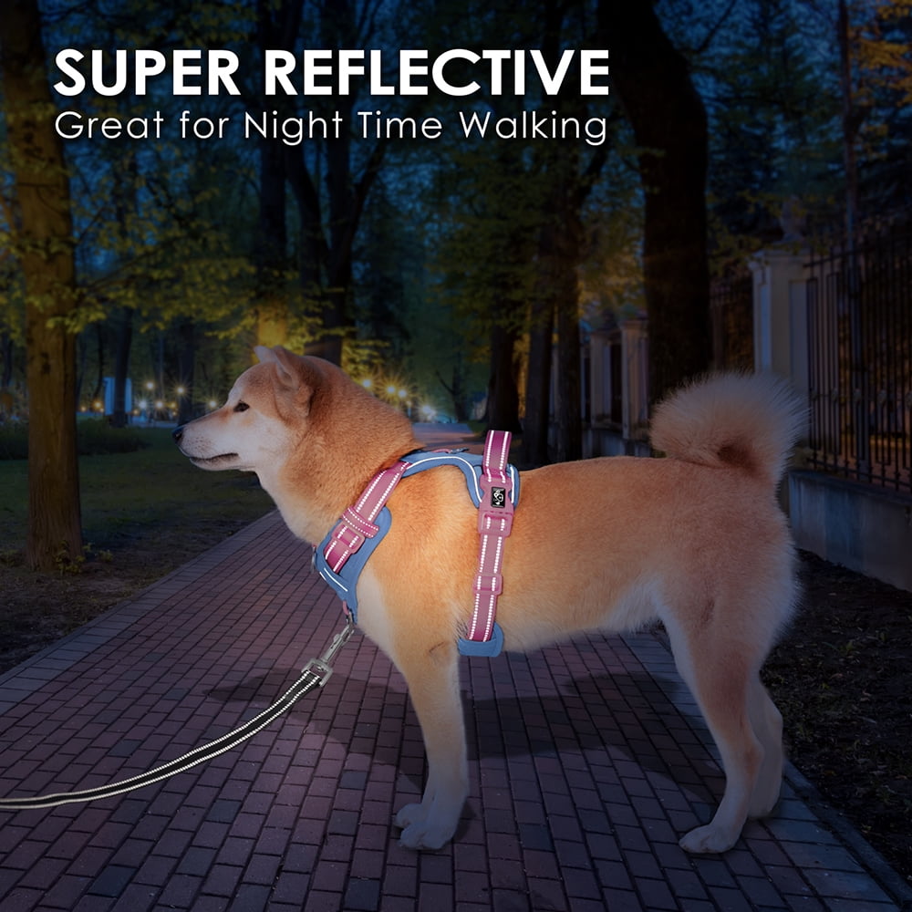 PHOEPET No Pull Dog Harness, Unique Colors Reflective Adjustable Dog Vest, with Soft Training Handle Metal Clips for Small Medium Large Dogs (Baby Blue Base & Pink Straps)