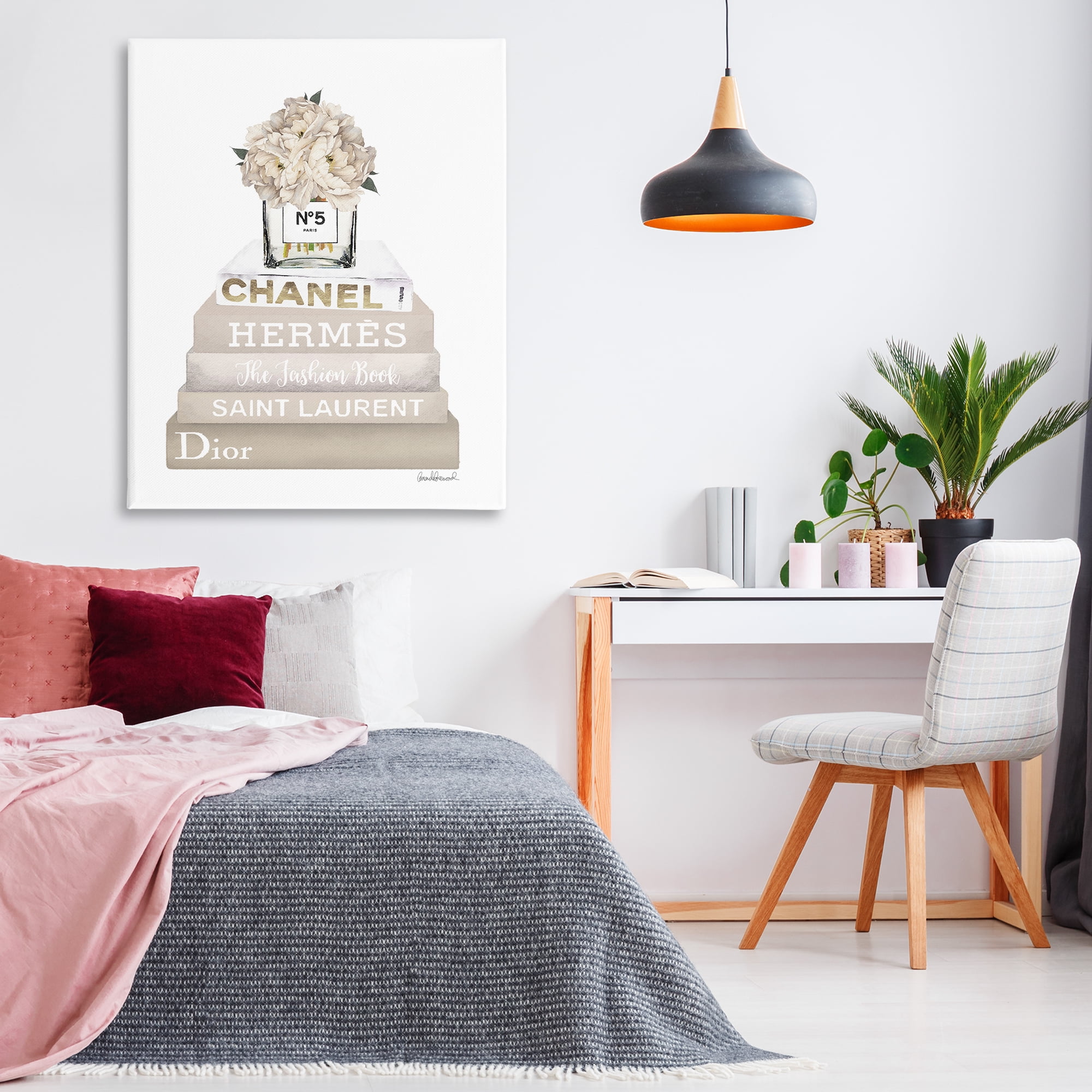 Stupell Industries Neutral Glam Bookstack Fashion Painting Wrapped Canvas Art Print Wall Art, 36 x 48