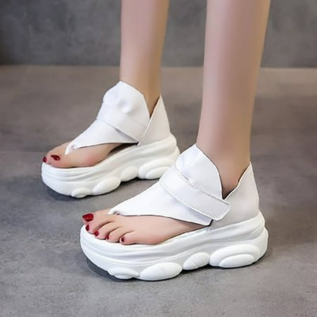 

Zpanxa Womens Sandals Summer New Lace Platform Wedge Sandals Thong Platform Sandals Wedge Sandals for Women White 35