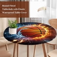 thumbnail image 4 of Basketball Round Tablecloth, Fitted Table Cover with Elastic for 36"-44" Round Tables, Splashing Blue Red Water Fire Table Cloth Outdoor Indoor Dinning Party Waterproof Tablecloths, 4 of 7