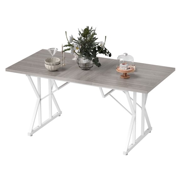 Extendable Dining Table 47-63 Inch, Farmhouse Kitchen Table for 6, Heavy Duty Metal Legs, Distressed Gray