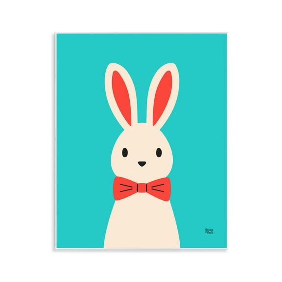 Stupell Industries Rabbit & Bowtie on Turquoise Animals Painting Unframed Art Print Wall Art, 11 x 14