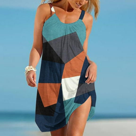 DailyTrove Women's Color Block Patchwork Maxi Dress, Sleeveless, Modern Casual & Beach Wear, Stretchy Polyester Blend