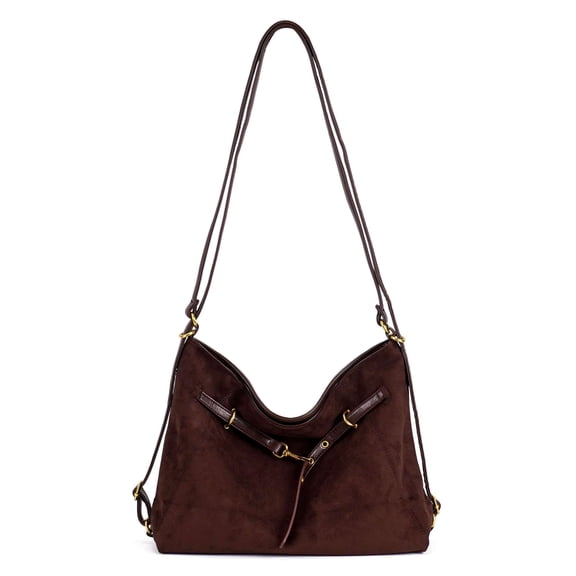 Deago Suede Shoulder Bags for Women Tote Hobo Purse Convertible Backpack Vintage Slouchy Crossbody Bag Handbag Satchel for Work Travel, Brown