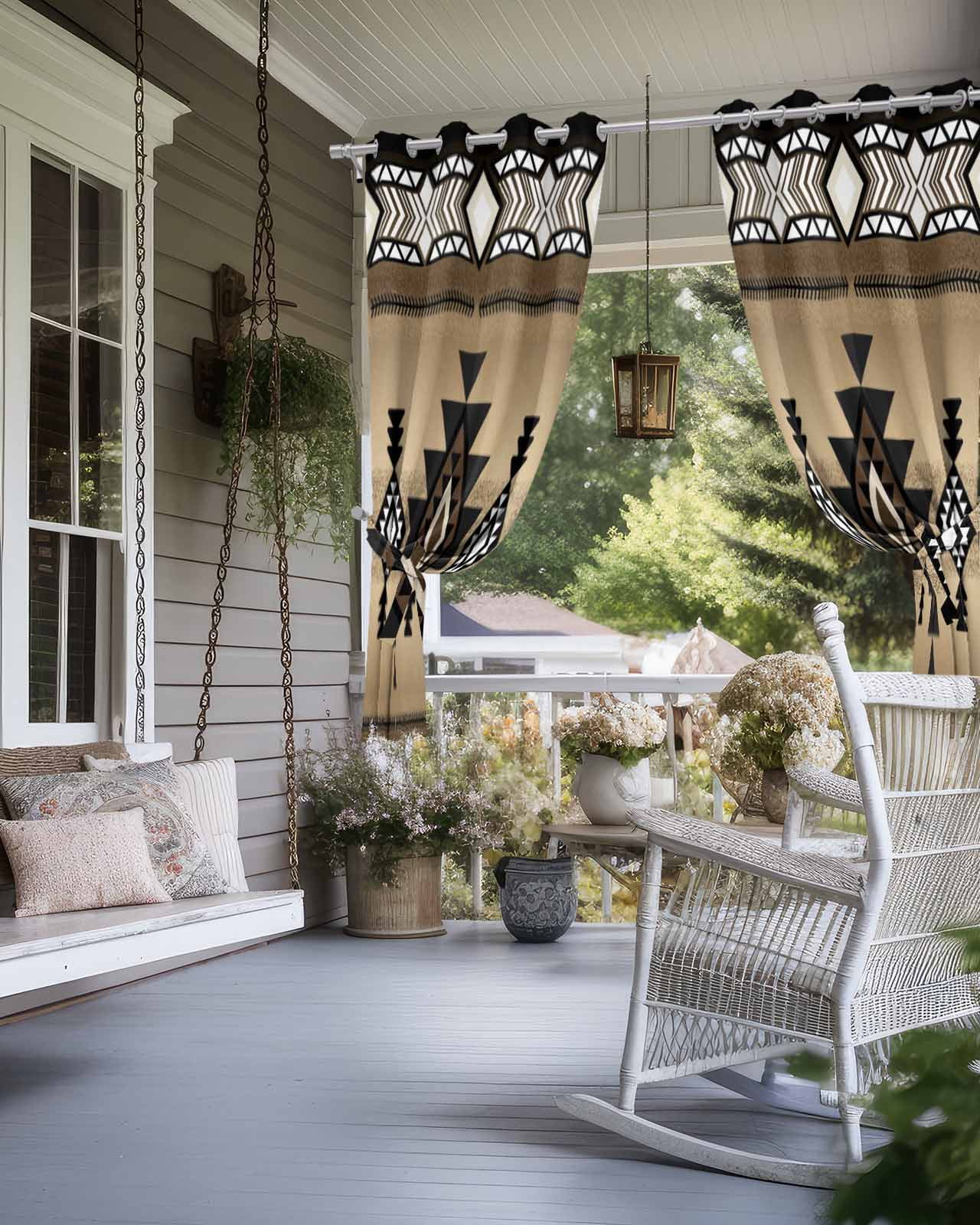 Brown Southwest Outdoor Curtains for Patio, Farmhouse Boho Aztec Geometric Neutral Privacy Drapes Grommet Waterproof Outside Curtains for Porch/Cabana/Balcony 54"x 108", 1 Panel