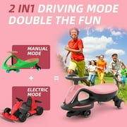 Korimefa 6V Electric Wiggle Car,Load 66 lbs,Wiggle Scooter with Rechargeable Battery & LED Flashing Wheels, Anti-Rollover & Flexible Steering, Outdoor Ride on Toys for Kids 3 Years and up (Pink)