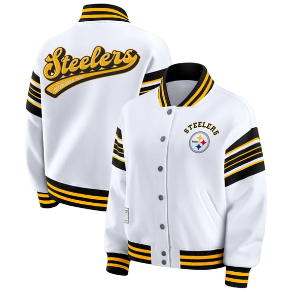 Women's WEAR by Erin Andrews White Pittsburgh Steelers Plus Size Full-Snap Fleece Sweatshirt Jacket