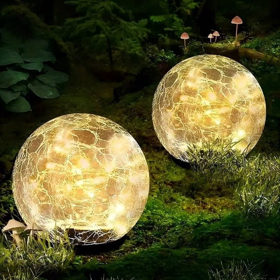 Solar Outdoor Garden Decorative Light Spherical Crack Outdoor Garden Light Solar Glass Lawn LED Light IP44 Splash Proof Suitable For Garden Yard Lawn And Courtyard