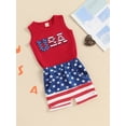 thumbnail image 5 of vera natura 4th of July Toddler Boys Outfits Fuzzy Letter Embroidered Tank Tops and Stripe Stars Print Shorts 2Pcs Clothes Set, 5 of 9