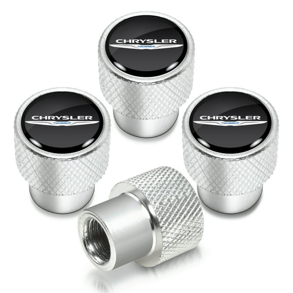 Chrysler Logo in Black on Shining Silver Aluminum Tire Valve Stem Caps