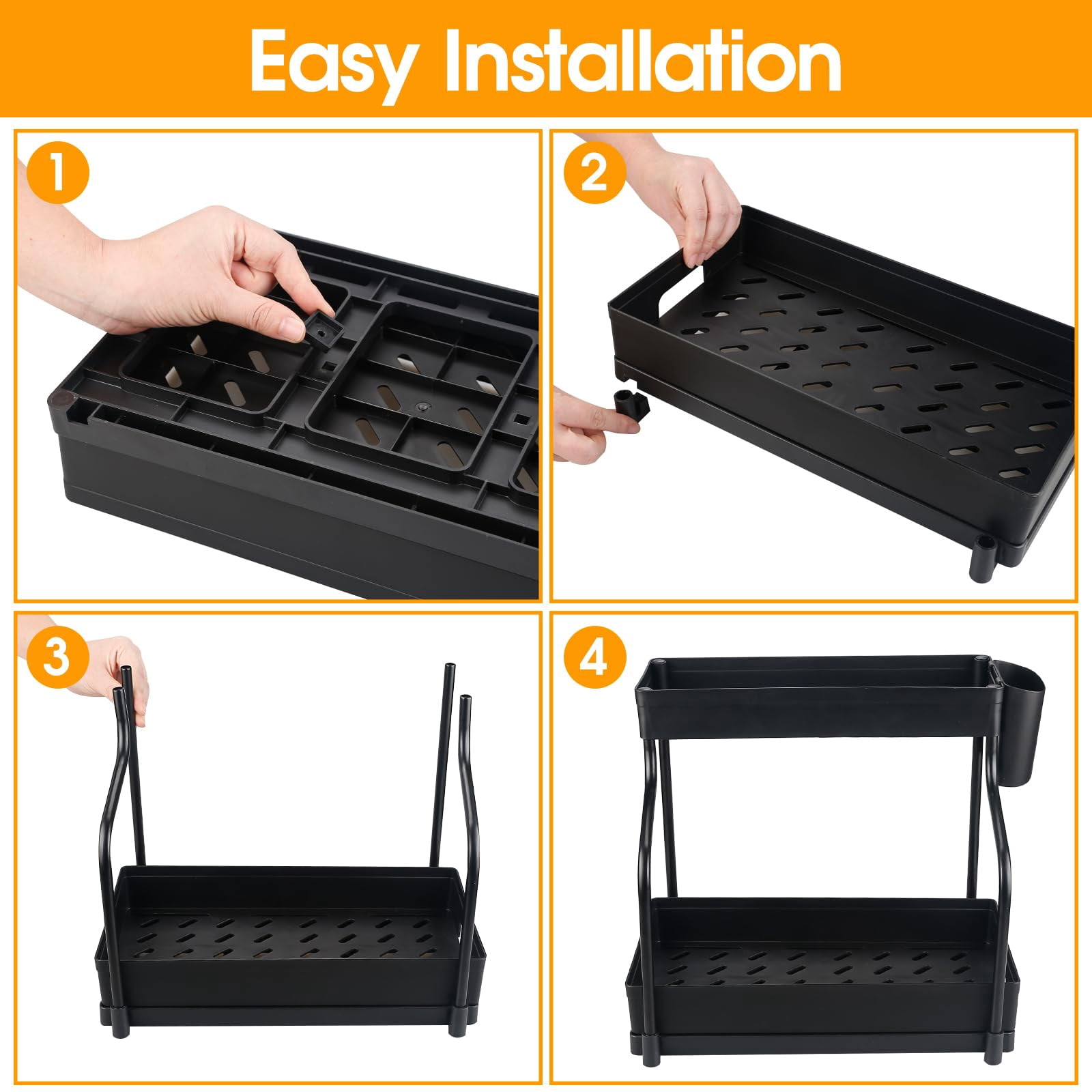 ZALFLEX Under Sink Organizers,2 Pack L-Shape Sliding Under Sink Organizers and Storage, 2-Tier  Under Counter Storage Organizer Pull Out Under Sink Storage for Kitchen Bathroom Black