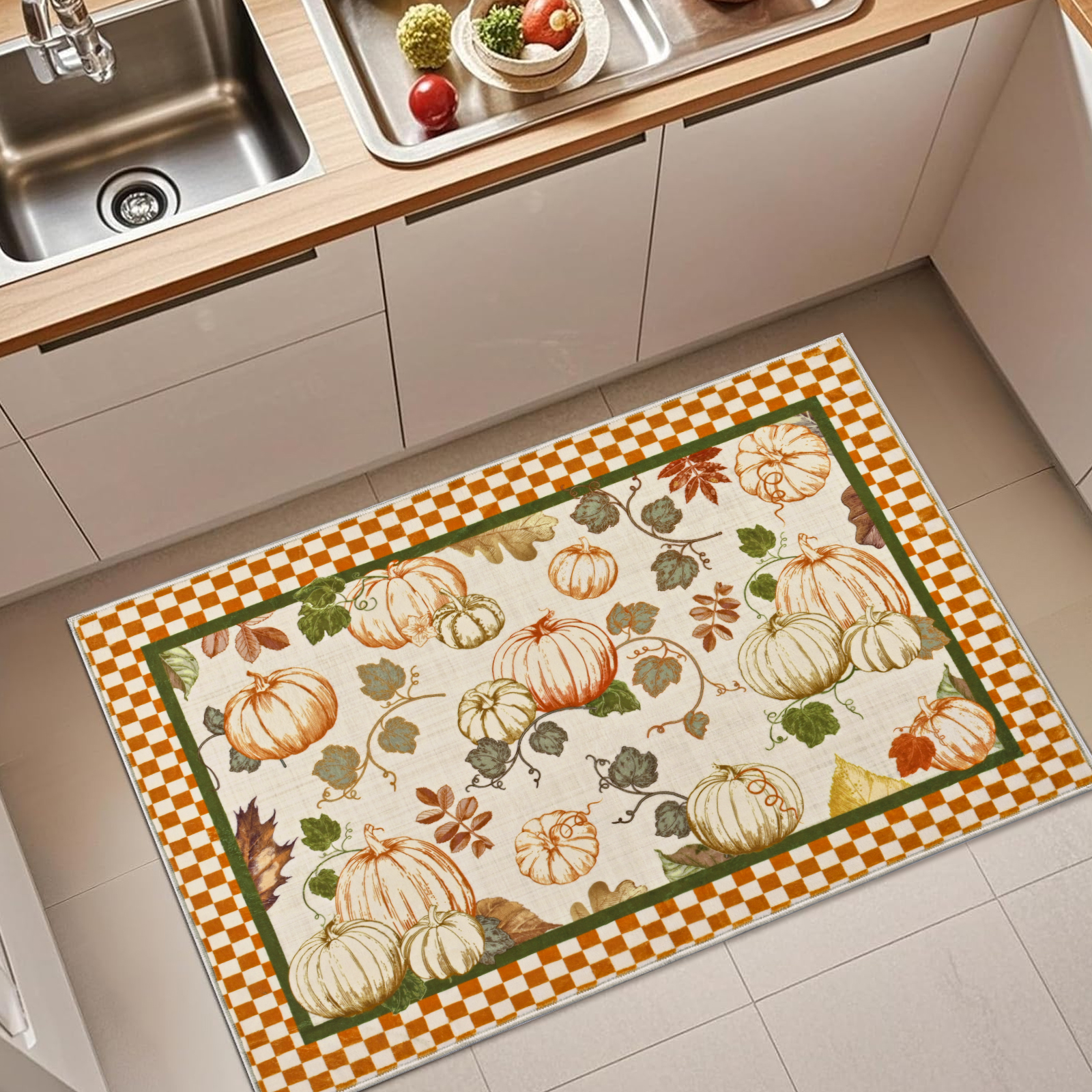 Bleum Cade Fall Area Rugs 2x3 Entryway Rug,Non Slip Washable Door Mat Outdoor Indoor Pumpkins Welcome Mat for Entrance,Beige