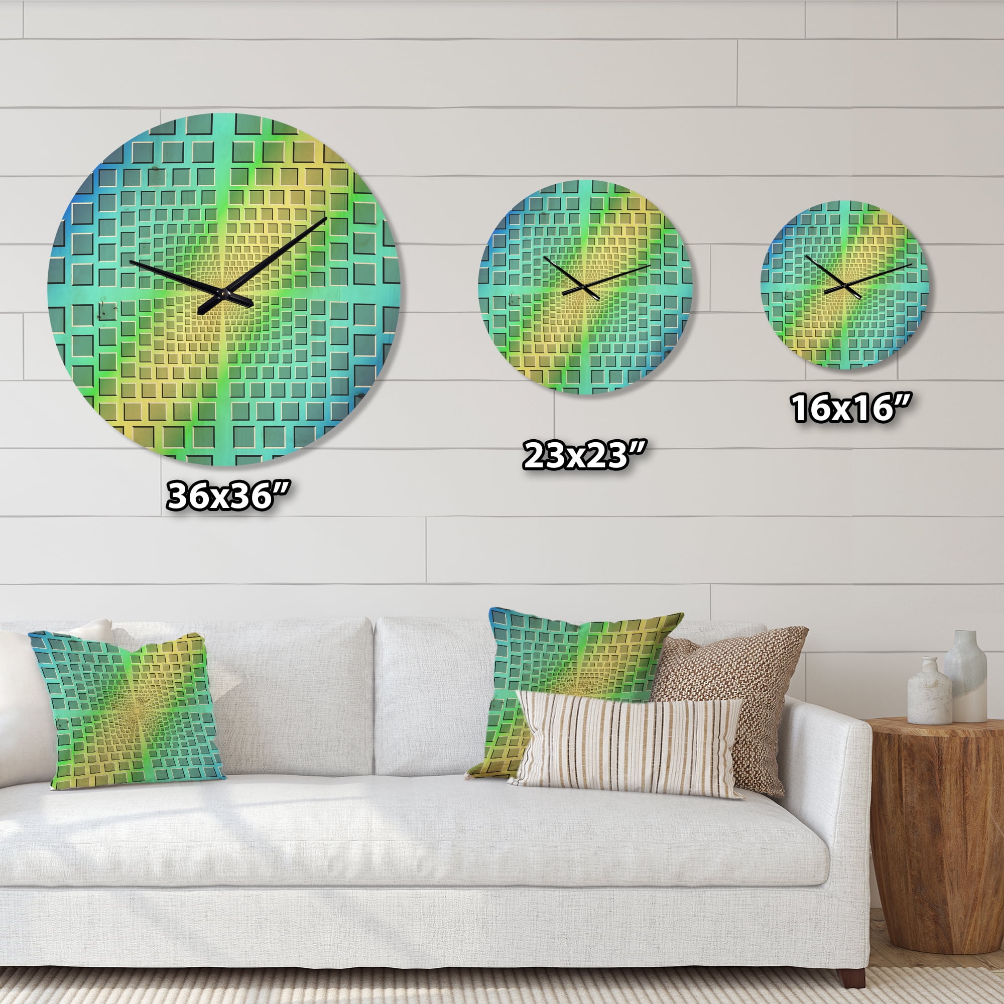 Designart 'Yellow and Purple Optical Illusion ' Modern Wood Wall Clock