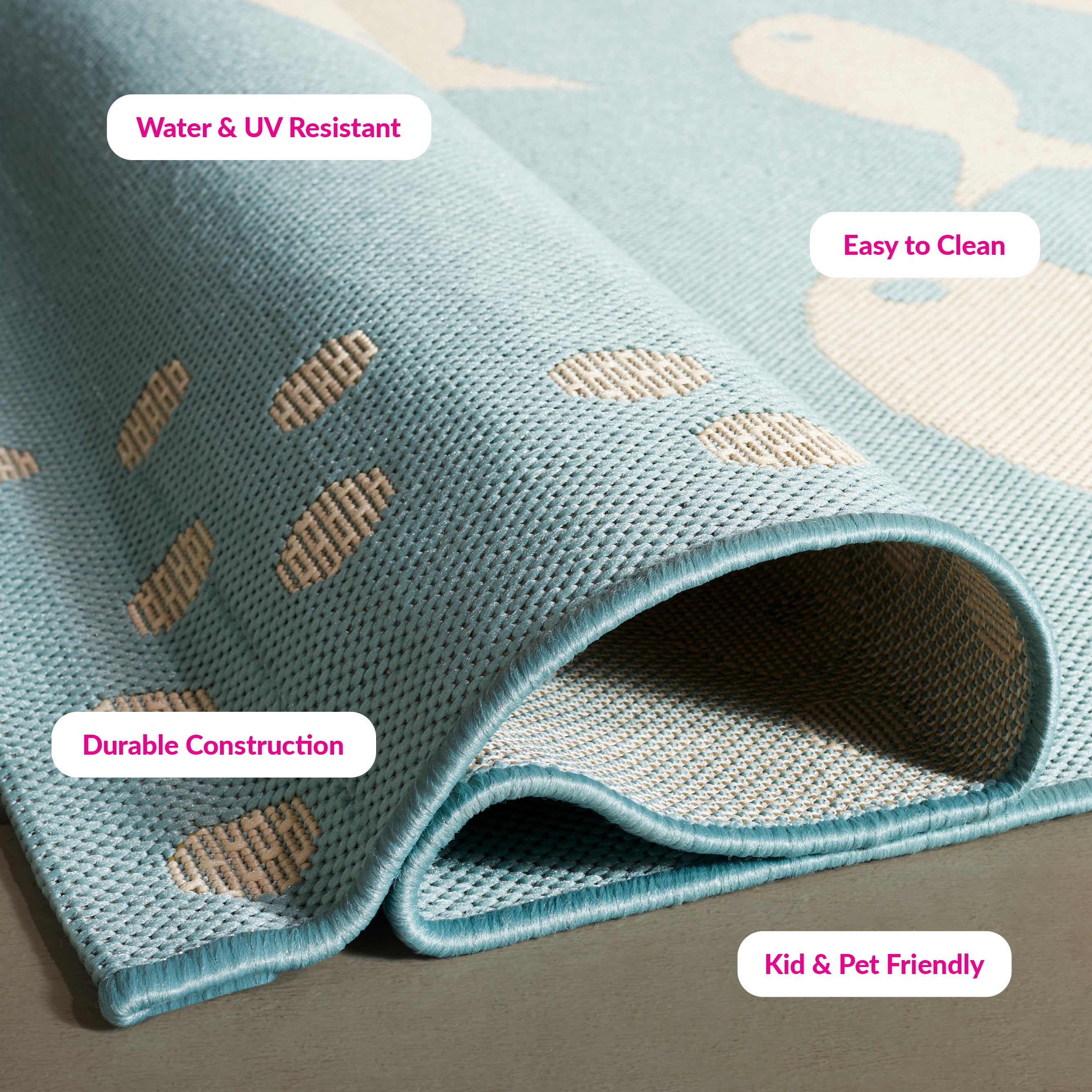 SAFAVIEH Courtyard Trena Fishes Indoor/Outdoor Area Rug, Aqua/Beige, 8' x 11'