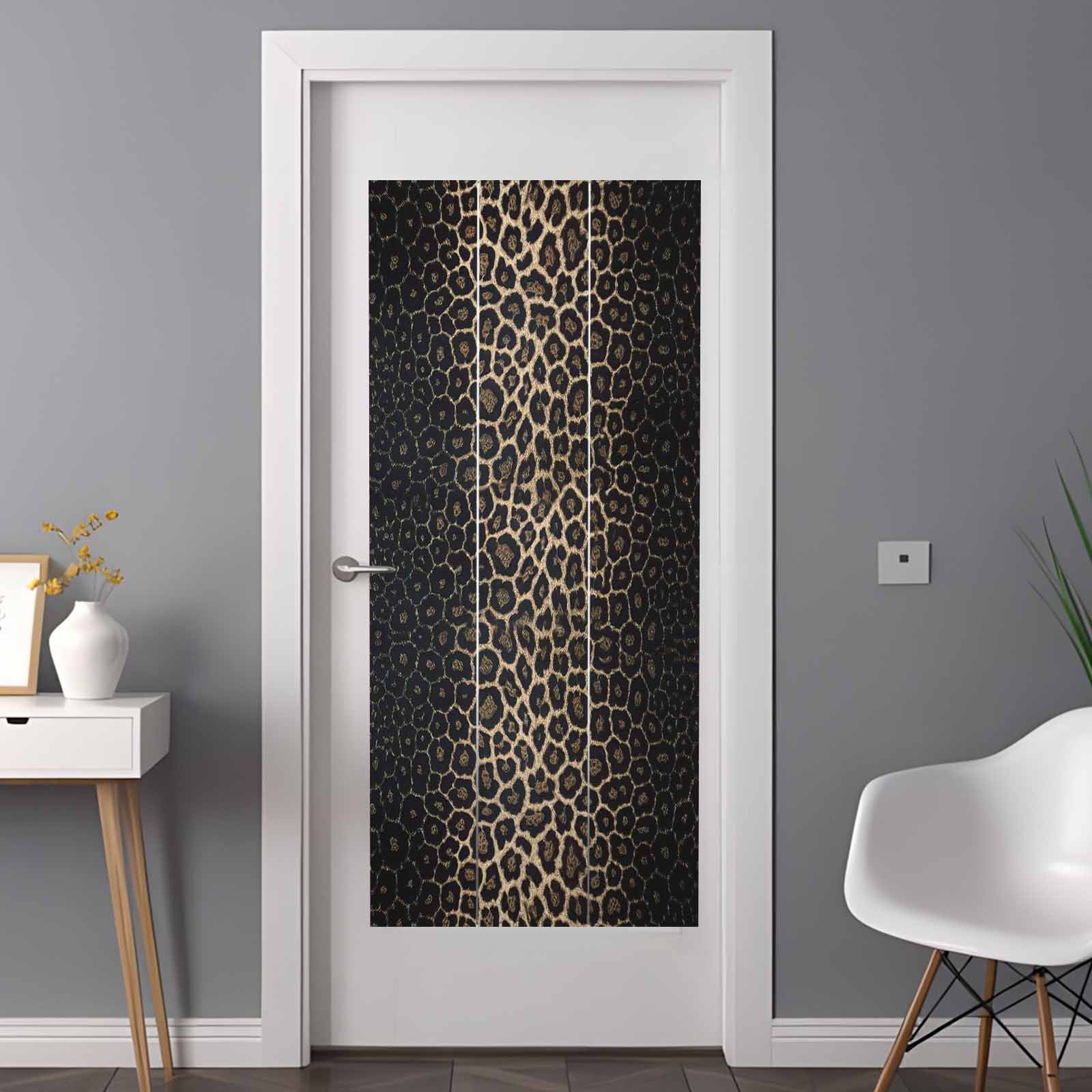 Leopard Print Window Privacy Film, Chic Abstract Black Brown Animals Texture Static Cling UV Sun Blocking Heat Control Window Tint, Non-Adhesive One Way Windows Privacy Cover 35.4''x78.7''