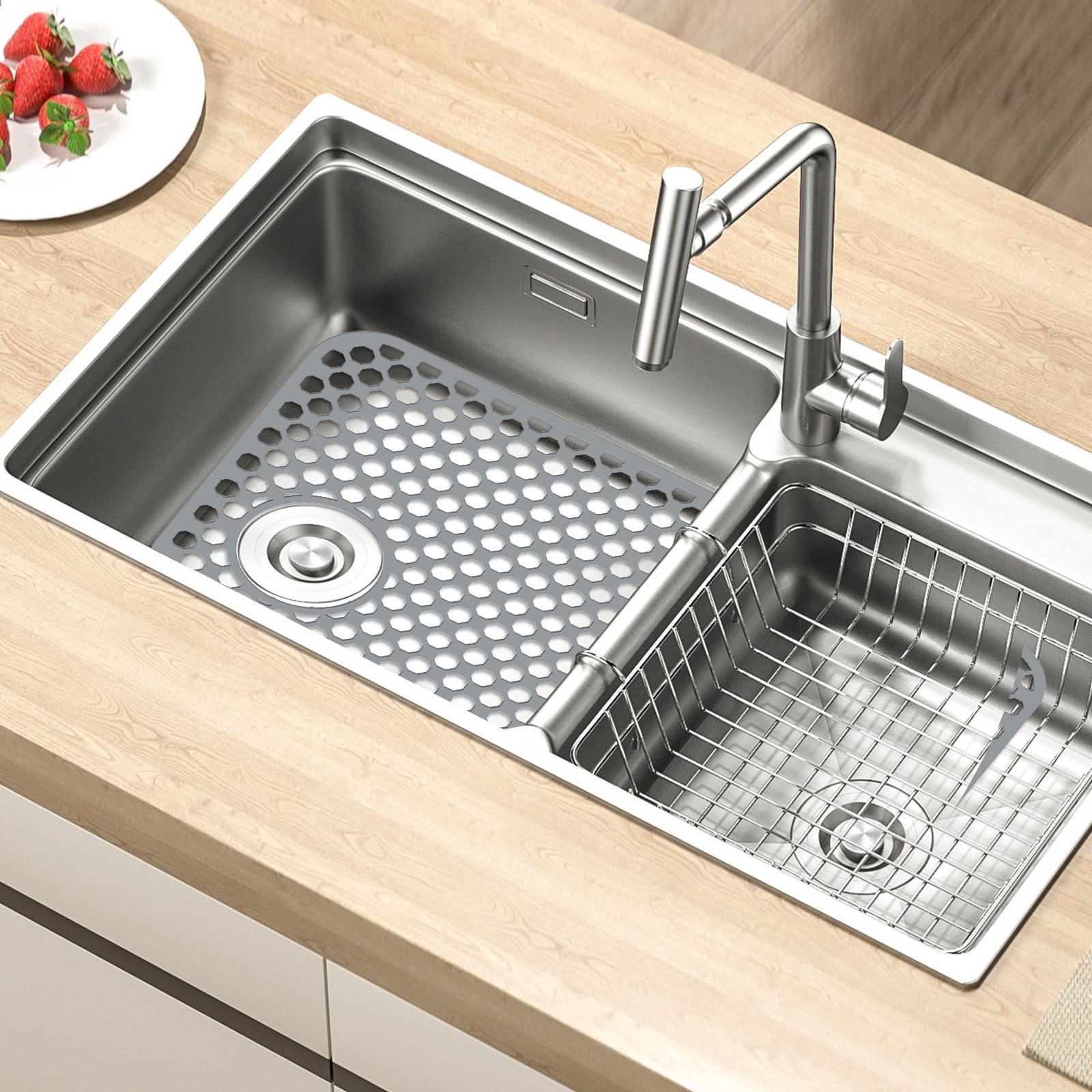 Hollow out Silicone Sink Protector Mat Cuttable Versatile Kitchen Sink Mat With Anti Slip Particle for Stainless Steel Basin Countertop