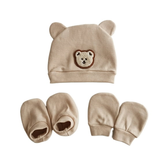 FEAMOS 3pcs/pack Baby Hat Cartoon Fetal Caps with Gloves & Socks Soft and Comfortable Hat and Mittens Set for Infants