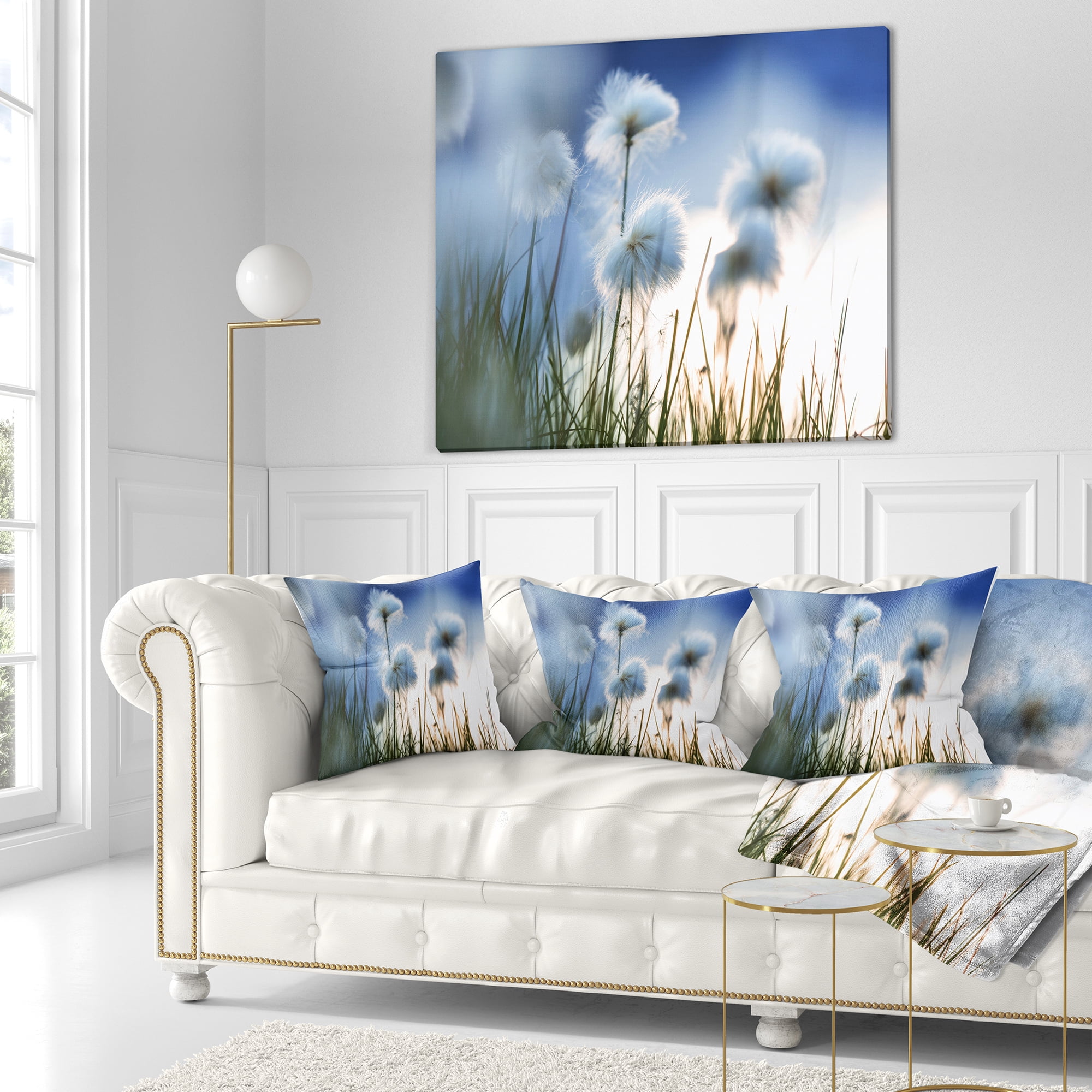 Designart Beautiful Polar White Flowers - Floral Throw Pillow - 18x18